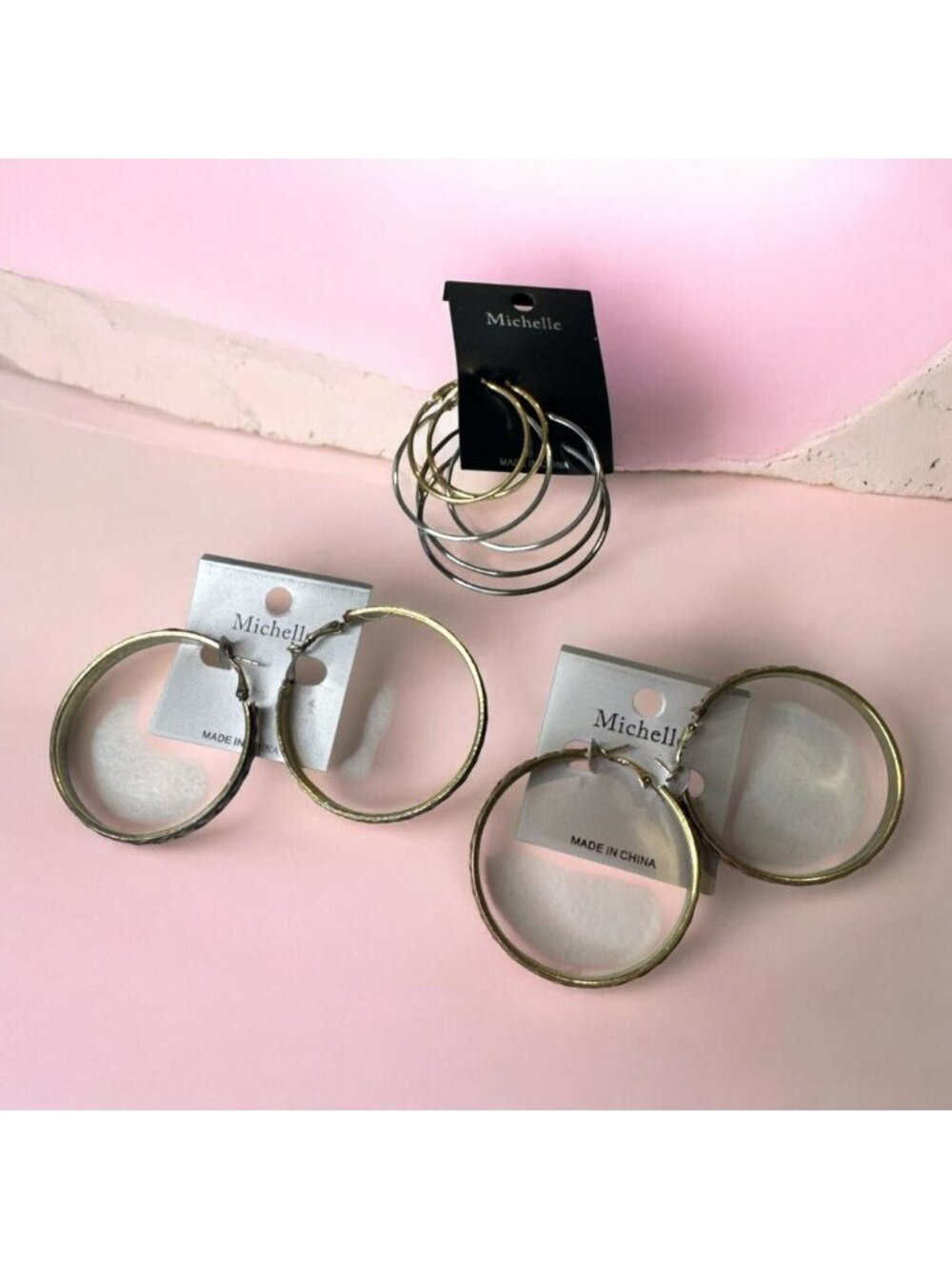 Set of 5 Michelle Hoop Earrings Set In Gold & Silver Tones with Braided & Plain